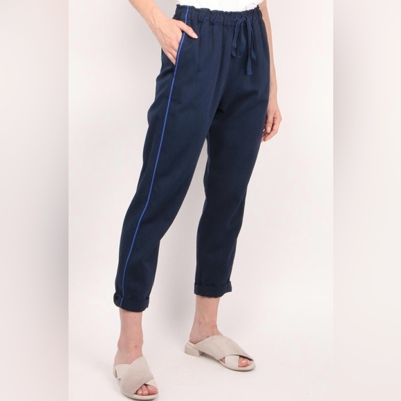 Xirena Rex pants M blue navy tide cotton drawstring side stripe cropped pant USA - Picture 10 of 12